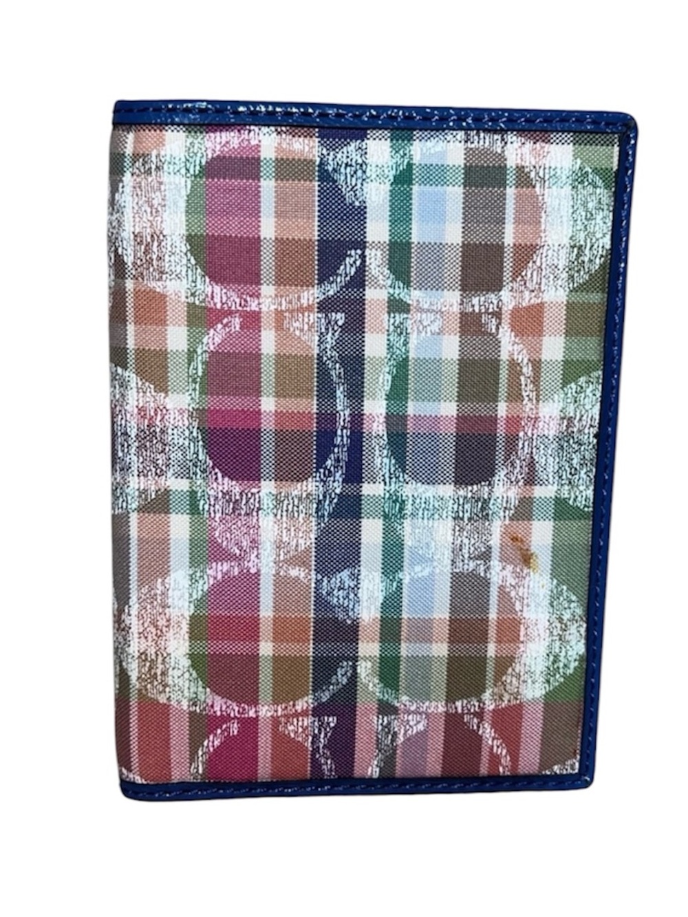 Coach Blue Trim Multi-Color Plaid Passport Holder